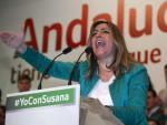 La secretaria general del PSOE de Andaluc&iacute;a, Susana D&iacute;az, durante su intervenci&oacute;n en el Palacio de Congresos de Granada.
