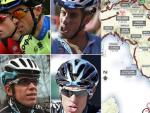 De izquierda a derecha, y arriba a abajo, Alberto Contador, Fabio Aru, Rigoberto Uran y Richie Porte, cuatro grandes nombres que afrontar&aacute;n el recorrido del Giro 2015 (derecha)