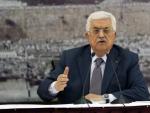 El presidente palestino, Mahmud Ab&aacute;s, durante una rueda de prensa en Ramala, Cisjordania.