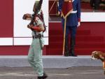 Momento en el que la cabra de la Legi&oacute;n, de nombre Pablo, desfila ante la tribuna de autoridades durante el desfile de la Fiesta Nacional de 2015.