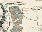 Imagen del mapa de la Tierra Media que contiene anotaciones de J.R.R. Tolkien en tinta verde y l&aacute;piz.