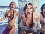 Carrie Fisher, como la Princesa Leia, en la playa promocionando el Retorno del Jedi.