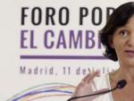La secretaria de An&aacute;lisis de Podemos, Carolina Bescansa, durante una rueda de prensa.