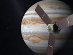 La sonda Juno, en una recraci&oacute;n, acerc&aacute;ndose a J&uacute;piter.