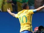 Neymar celebra su primer gol en el Brasil - Honduras de los Juegos de R&iacute;o.