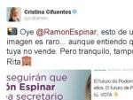 Mensaje de Cristina Cifuentes a Ram&oacute;n Espinar en Twitter.