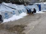 Centro de inmigrantes en Moria, Lesbos, con nieve
