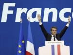 Emmanuel Macron celebra su pase a la segunda vuelta en las presidenciales francesas.