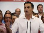 El secretario general del PSOE, Pedro S&aacute;nchez, en su discurso tras ganar las primarias socialistas.