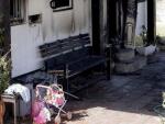 Estado en el que qued&oacute; el porche de la vivienda incendiada en El Palmar el pasado julio.