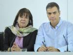 Cristina Narbona y Pedro S&aacute;nchez, presidenta y secretario general del PSOE, en Ferraz.