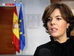 La vicepresidenta del Gobierno, Soraya S&aacute;enz de Santamar&iacute;a, hace unas declaraciones replicando a Puigdemont.
