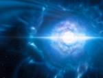 Imagen facilitada por el Observatorio Europeo Asutral (ESO) que muestra la explosi&oacute;n de dos estrellas de neutrones.