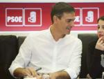 Pedro S&aacute;nchez y Adriana Lastra, n&uacute;meros uno y dos del PSOE, en Ferraz.