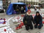 Mujeres acampadas en Sol en huelga de hambre para reclamar un pacto de estado contra la violencia machista.