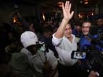 El presidente de Honduras, Juan Orlando Hern&aacute;ndez, tras proclamarse ganador de las elecciones presidenciales, de acuerdo con los principales medios de prensa del pa&iacute;s y un sondeo a pie de urna.