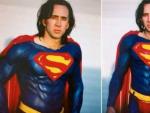 Nicolas Cage vestido como Superman durante una de las pruebas de vestuario del fallido proyecto de los 90 dirigido por Tim Burton.