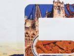 Detalle del sello de Le&oacute;n ilustrado con la catedral de Burgos por error.