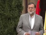 El presidente del Gobierno, Mariano Rajoy, en la lectura de un comunicado sobre el ataque de EE UU a Siria.