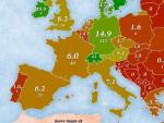 Mapa de los milmillonarios ed Europa.