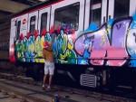 Grafiti en un vag&oacute;n del metro de Barcelona.