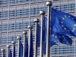 Imagen de banderas europeas frente a la sede de la Comisi&oacute;n Europea en Bruselas.