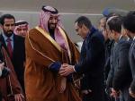 El pr&iacute;ncipe heredero de Arabia Saud&iacute;, Bin Salman Abdulaziz al Saud, a su llegada a la Base A&eacute;rea de Torrej&oacute;n, Madrid, con motivo de su primera visita oficial a Espa&ntilde;a.