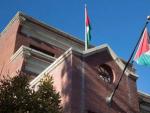 Banderas palestinas en la oficina de la Organizaci&oacute;n para la Liberaci&oacute;n de Palestina (OLP) en Washington (EE UU).