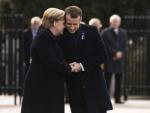 La canciller Alemana, Angela Merkel, y el presidente franc&eacute;s, Emmanuel Macron, en los actos de conmemoraci&oacute;n del centenario del final de la I Guerra Mundial.