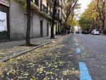 Imagen que muestra una zona de aparcamiento del SER en el centro de Madrid completamente vac&iacute;a debido a las restricciones de circulaci&oacute;n y estacionamiento por la activaci&oacute;n del escenario 2 del protocolo de contaminaci&oacute;n.
