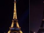 La Torre Eiffel de Par&iacute;s, iluminada y apagada por la Hora del Planeta.