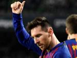 Leo Messi celebra un gol en un partido de Liga.