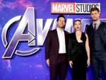 Paul Rudd, Scarlett Johansson y Chris Hemsworth durante un acto de promoci&oacute;n de 'Vengadores: Endgame'.
