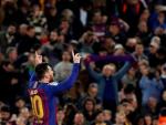 Messi celebra el gol de la victoria ante el Levante.