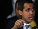 El presidente encargado de Venezuela, Juan Guaid&oacute;, durante una rueda de prensa.