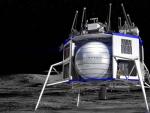 Recreaci&oacute;n art&iacute;stica de la nave Blue Moon posada sobre la superficie lunar.