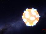 Imagen facilitada por la Universidad Nacional Australiana de la captura llevaba a cabo por un equipo de astr&oacute;nomos de los primeros minutos de la explosi&oacute;n de dos estrellas y la onda de choque generada por el colapso del n&uacute;cleo de una supernova.