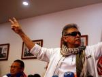 El l&iacute;der del partido pol&iacute;tico FARC Seuxis Paucias Hern&aacute;ndez, alias Jes&uacute;s Santrich, en una rueda de prensa tras ser liberado en Bogot&aacute;.