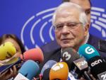 El ministro de Asuntos Exteriores, Josep Borrell, ofrece una rueda de prensa en el Parlamento Europeo, en Bruselas (B&eacute;lgica).
