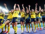 Las jugadoras de Suecia celebran su pase a cuartos de final del Mundial femenino.