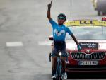 Nairo Quintana celebra su victoria en la 18&ordf; etapa del Tour de Francia.
