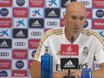 El entrenador del Real Madrid, Zinedine Zidane, en la rueda de prensa que ha hablado sobre la posible salida del portero Keylor Navas.