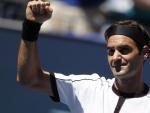 Roger Federer celebra una victoria en el US Open.