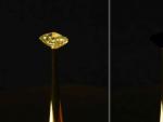 Un diamante amarillo natural en la imagen de la izquierda y el mismo diamante recubierto con el material m&aacute;s negro nunca antes producido a la derecha.