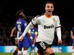Rodrigo Moreno celebra su gol en el Chelsea-Valencia.
