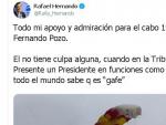 Tuit de Rafael Hernando sobre el incidente del paracaidista el d&iacute;a de la Hispanidad.