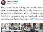 Tuit de Albert Rivera en el que compara Barcelona con Alepo y Bagdad.