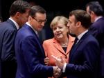 De izquierda a derecha, el primer ministro holand&eacute;s, Mark Rutte; el primer ministro polaco, Mateusz Morawiecki; la canciller alemana, Angela Merkel; y el presidente franc&eacute;s, Emmanuel Macron, en Bruselas.