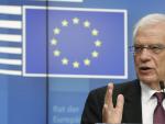 Josep Borrell en la rueda de prensa tras la reuni&oacute;n extraordinaria del Consejo de Ministros de Asuntos Exteriores de la UE sobre la escalada de tensi&oacute;n en Oriente Medio.