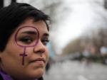 Una joven durante la manifestaci&oacute;n feminista del 8 de marzo en Madrid.